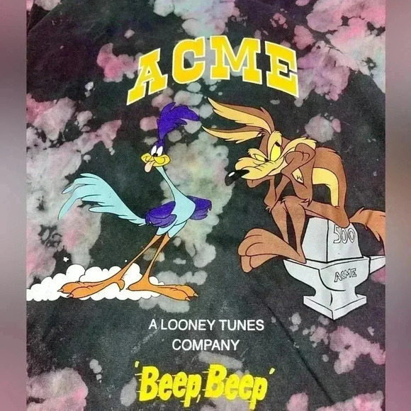 Acme Looney Tunes Graffic novelty tee t-shirt bleach splattered - Picture 2 of 4